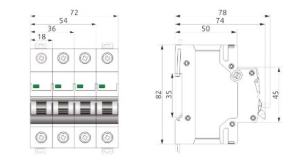Схема габаритных размеров выключателя FB1-63 ECO 4P B3
